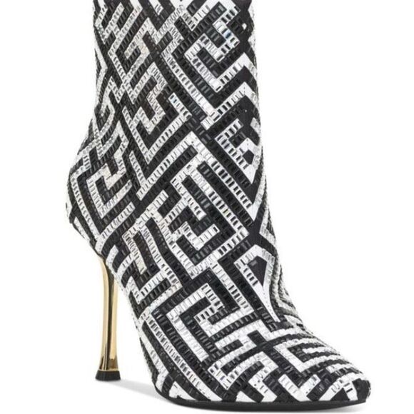 INC International Concepts Boots 8.5 Black Silver Embellished Gold Heel Booties - Picture 1 of 9